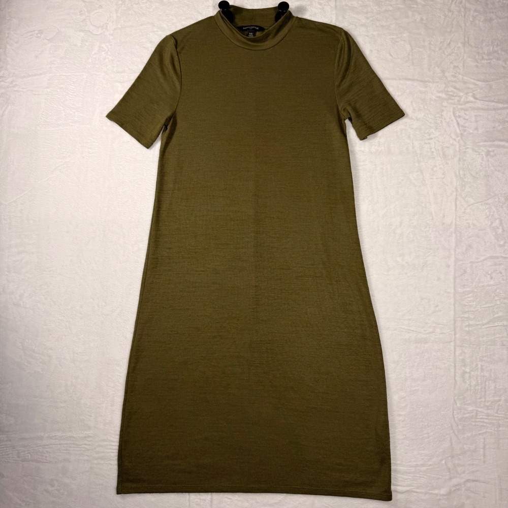 Banana Republic Womens XS Olive Green Mock Neck Short Sleeve Shift Dress